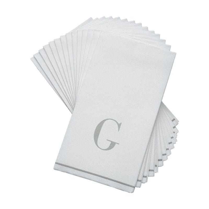 SET DE 14 SERVILLETAS DE PAPEL PARA INVITADOS LETRA G - BLANCAS Y PLATEADO