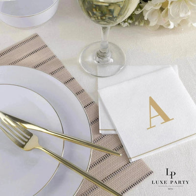 SET DE 14 SERVILLETAS DE PAPEL PARA INVITADOS LETRA A - DORADO/BLANCO