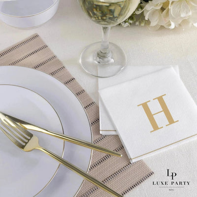 SET DE 14 SERVILLETAS DE PAPEL PARA INVITADOS LETRA H - DORADO/BLANCO