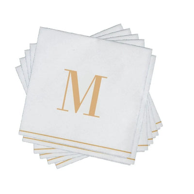 SET DE 14 SERVILLETAS DE PAPEL PARA INVITADOS LETRA M - DORADO/BLANCO