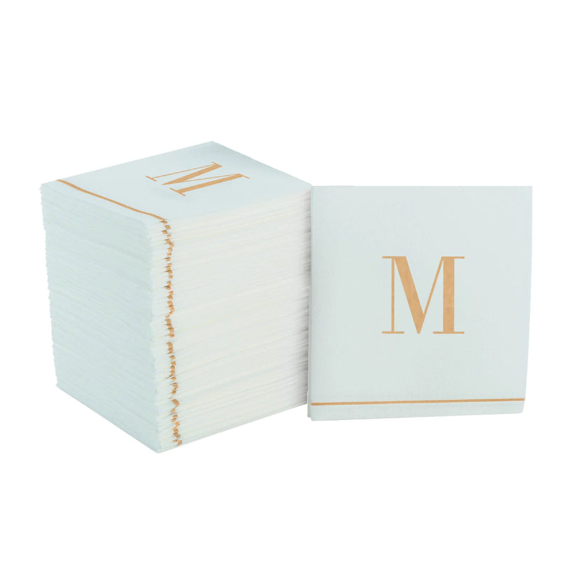 SET DE 14 SERVILLETAS DE PAPEL PARA INVITADOS LETRA M - DORADO/BLANCO