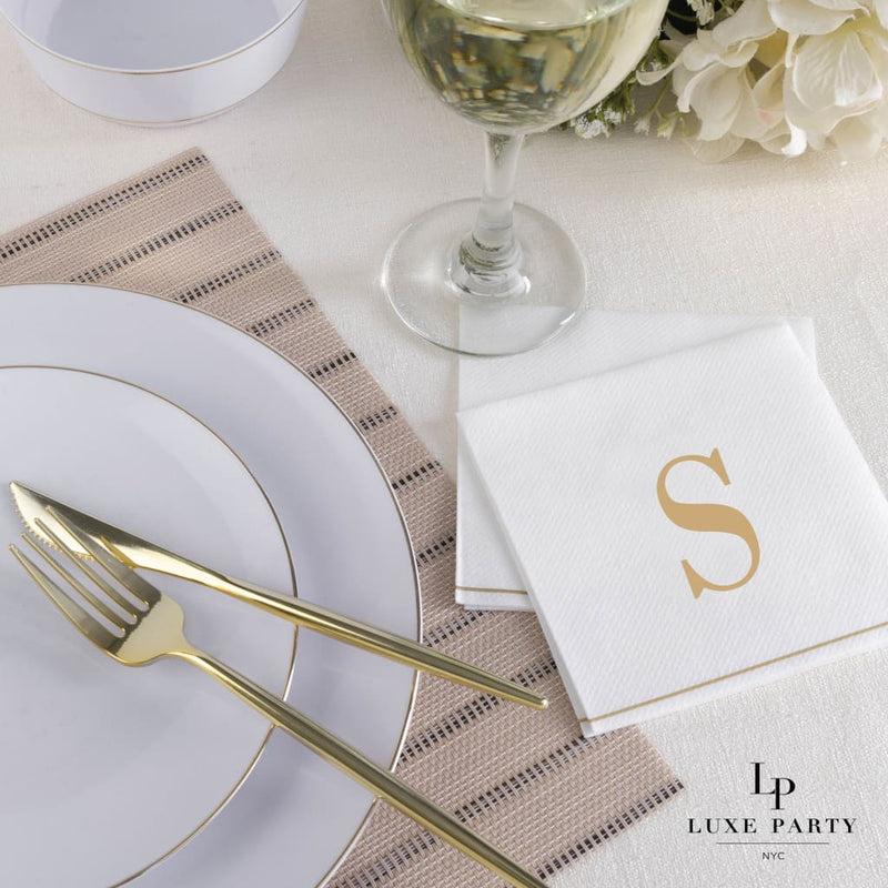 SET DE 14 SERVILLETAS DE PAPEL PARA INVITADOS LETRA S - DORADO/BLANCO