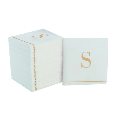 SET DE 14 SERVILLETAS DE PAPEL PARA INVITADOS LETRA S - DORADO/BLANCO