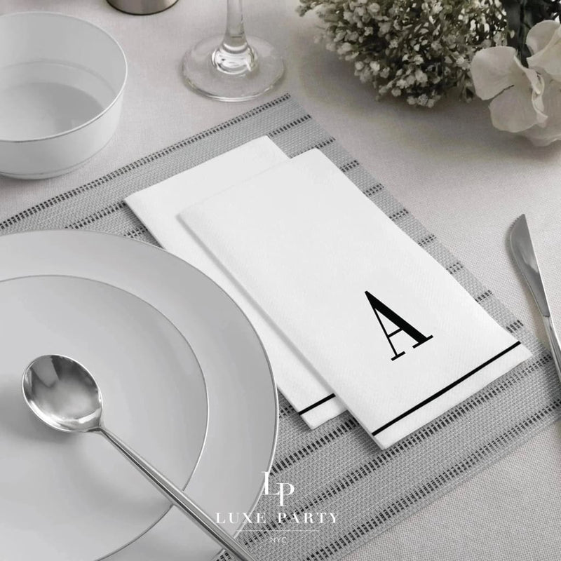 SET DE 14 SERVILLETAS DE PAPEL PARA INVITADOS LETRA A - BLANCAS Y NEGRO