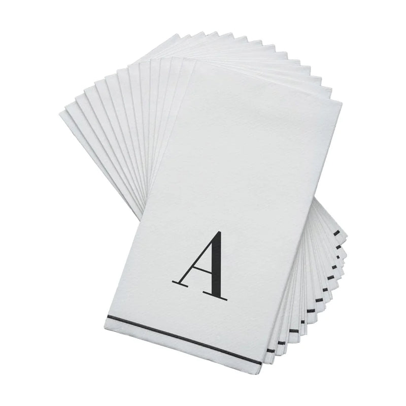 SET DE 14 SERVILLETAS DE PAPEL PARA INVITADOS LETRA A - BLANCAS Y NEGRO