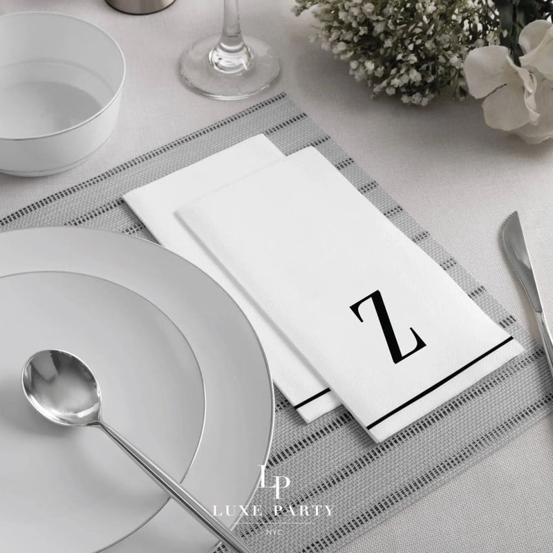 SET DE 14 SERVILLETAS DE PAPEL PARA INVITADOS LETRA Z - BLANCAS Y NEGRO