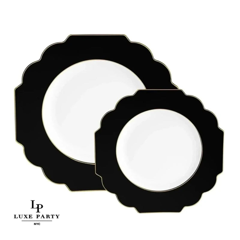 PLATOS DE POSTRE DE FLORES CON ESTAMPADO EN DORADO NEGRO DE 8.5" 10 PK