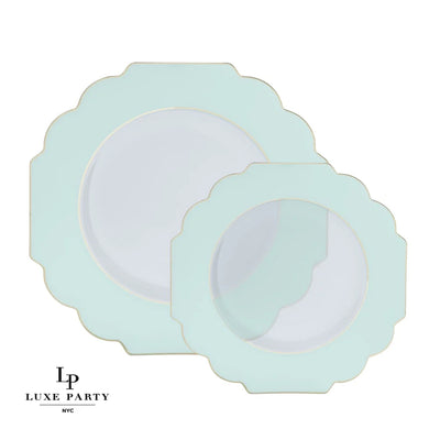 PLATOS DE POSTRE DE ENSALADA DE MENTA DE 8.5" CON BORDE DORADO Y BASE TRANSPARENTE 10 UND