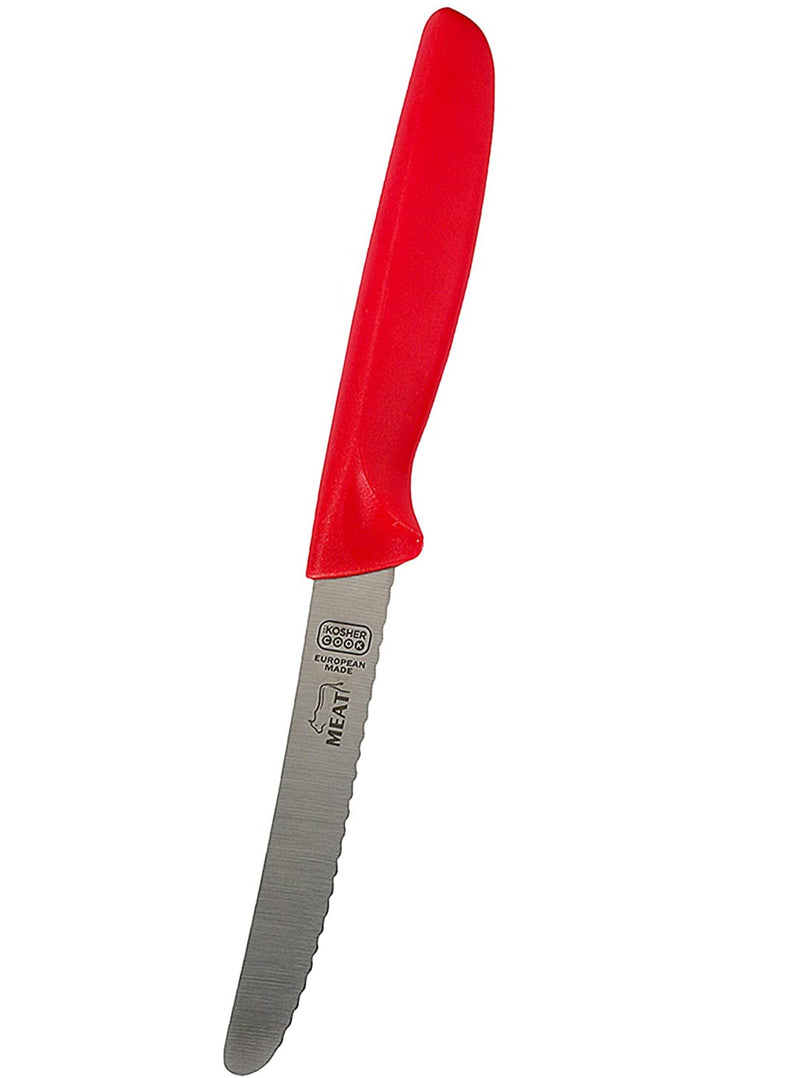 Cuchillo - Punta curva / filo dentado - Rojo / Carne 4.5"