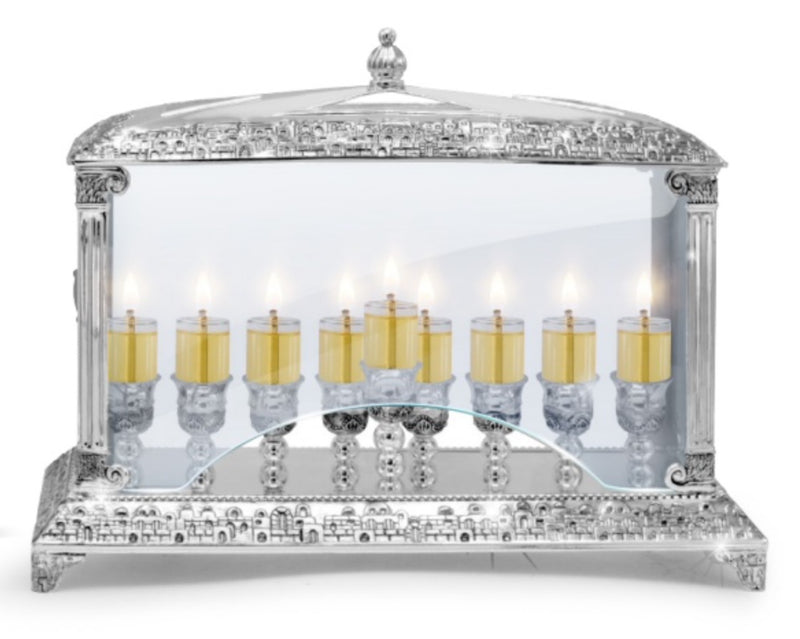 MENORAH PARA PARED CON VASOS DE VIDRIO -PLATEADO