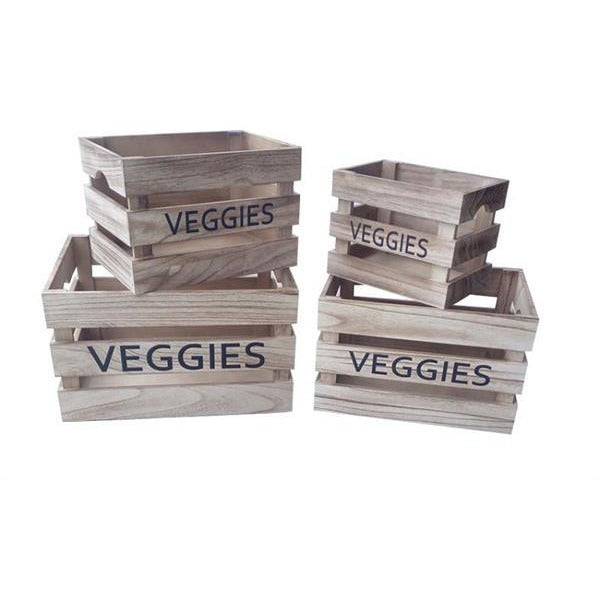 SET DE 4 CAJAS DE MADERA CREMA (VEGGIES)